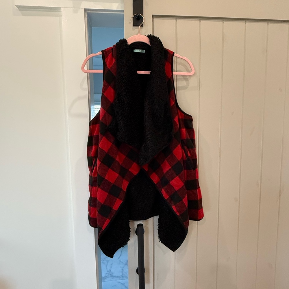 Pink Lily Red and Black Plaid Vest